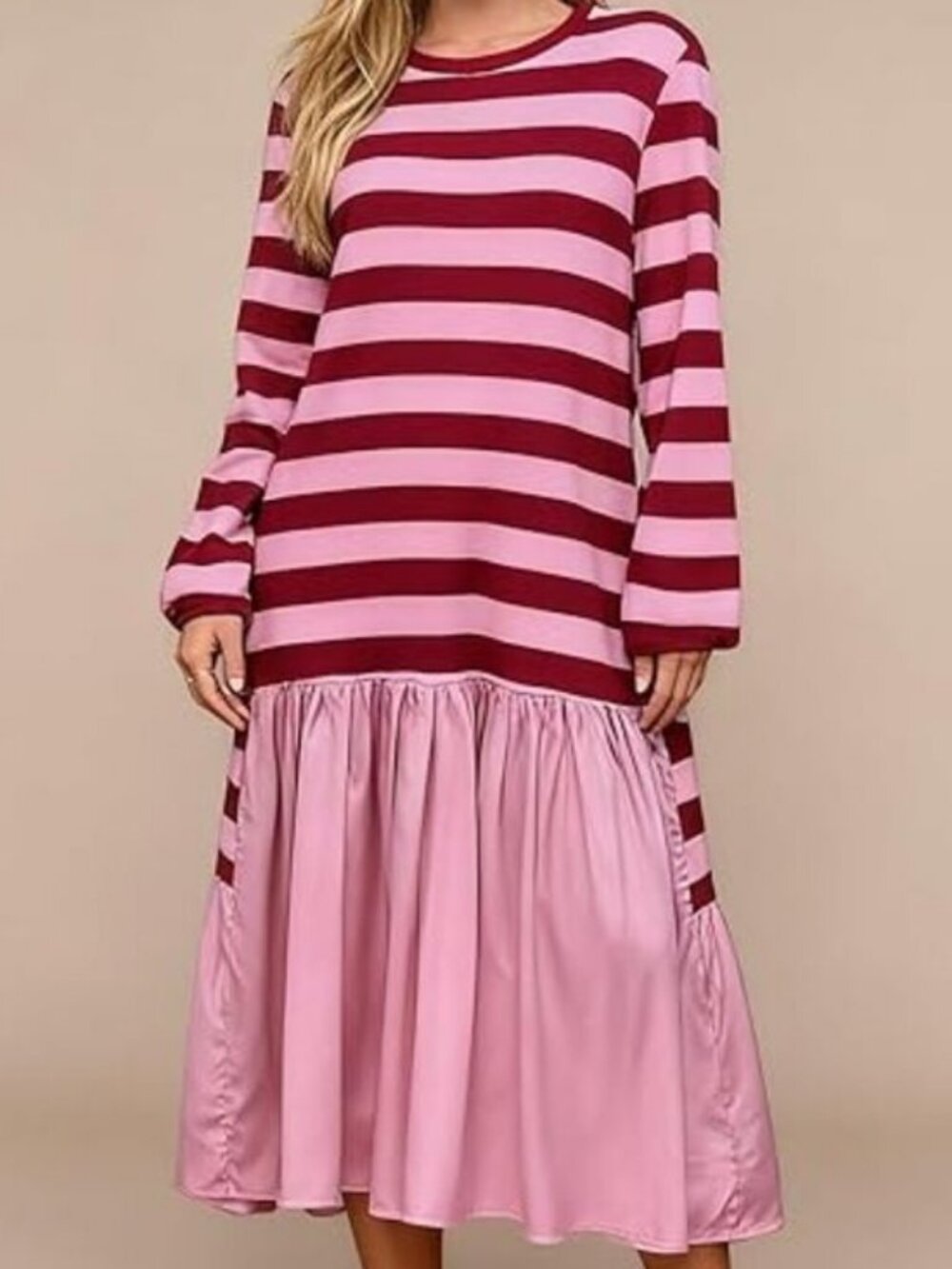 Cotton Candy Striped Drop Waist Longsleeve T-Shirt Dress